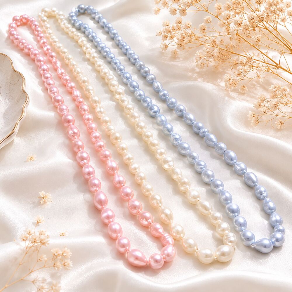 Vintage Pastel Faux Pearl Baroque Beaded Necklace Set of 3